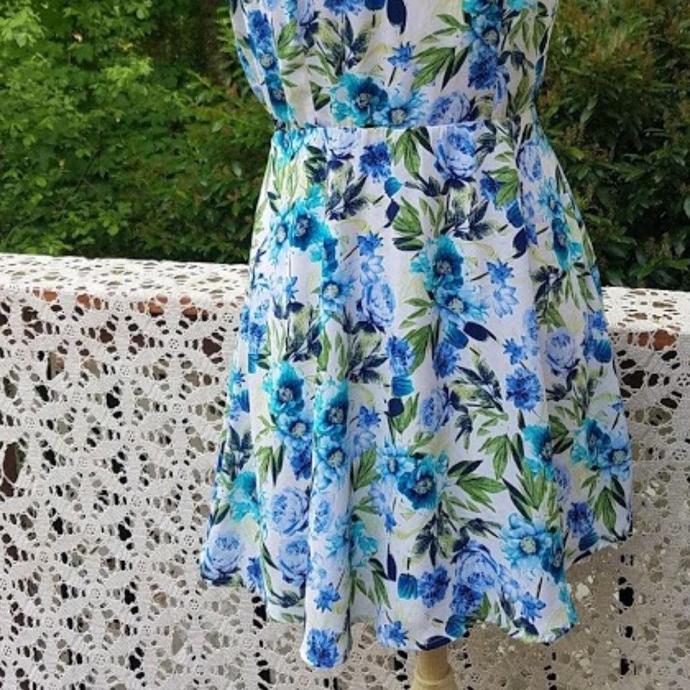 Blue Green Summer Floral Forever 21 LG Lined Dress - Picture 5 of 7